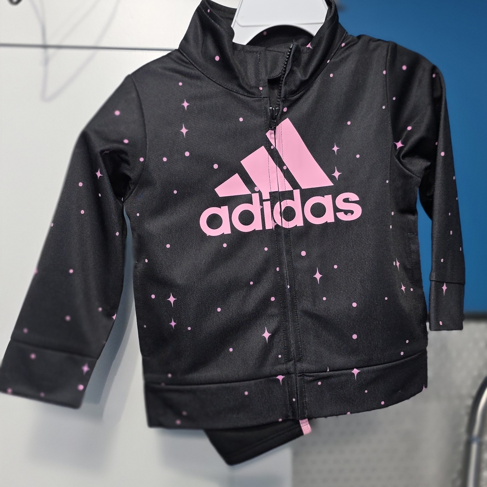Girls Adidas Black and Pink Kids' Track Jacket And Pants Set